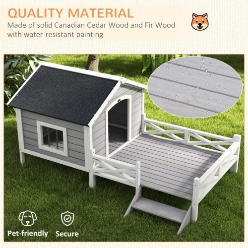 PawHut Small Medium Dog House With Porch, Grey