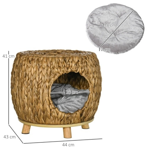PawHut Wicker Cat Bed Cat House Stool With Washable Cushion, 44 X 43 X 41cm