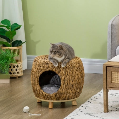 PawHut Wicker Cat Bed Cat House Stool With Washable Cushion, 44 X 43 X 41cm